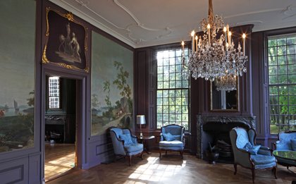 Room - overdoor panel - antique furniture - chandelier - panelled glass windows