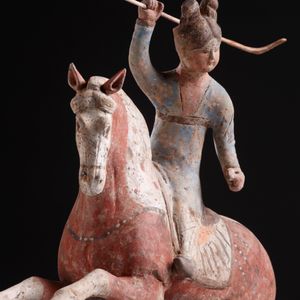 Chinese Terracotta sculpture - polo player - Tang dynasty