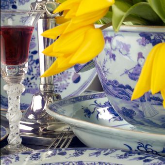 Diningroom - Blue white porcelain - Airtwisted wine glass -17th C.